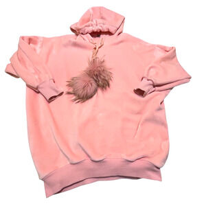 Le Palais Vintage Hoodie Pullover Womens L Pink Pom Poms Soft Cozy Oversize